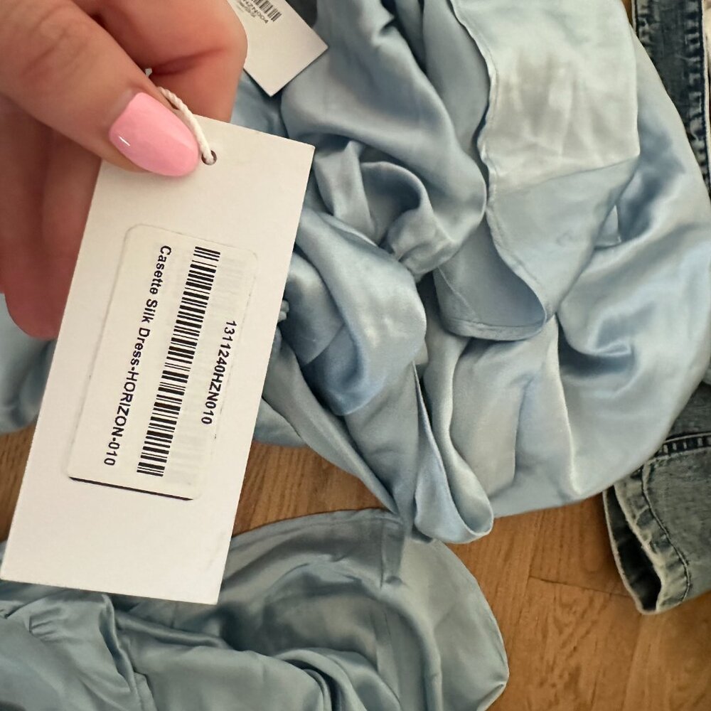 NWT Reformation Casette Midi Silk Dress Sz 10 Blue Horizon Open Back Cut-out - Picture 3 of 10